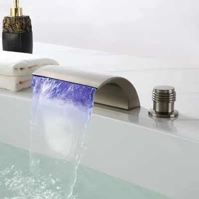 Homary Victoria Classic Waterfall Led Double Handle Roman Tub Filler Faucet Brushed Nickel In White