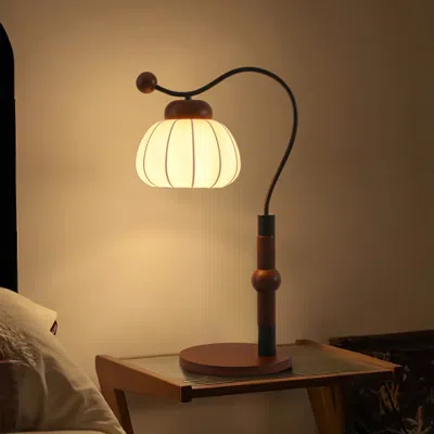 Homary Vintage 1-light Table Lamp Pumpkin Shape Bedhead & Desk Light In Brown
