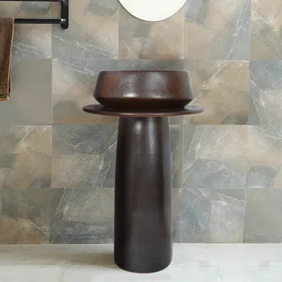 Homary Vintage Retro Kaolin Clay Pedestal Sink Freestanding Bathroom Sink In Black