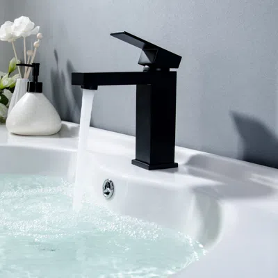 Homary Vland Modern Single Handle 1-hole Deck-mount Matte Black Square Sink Faucet