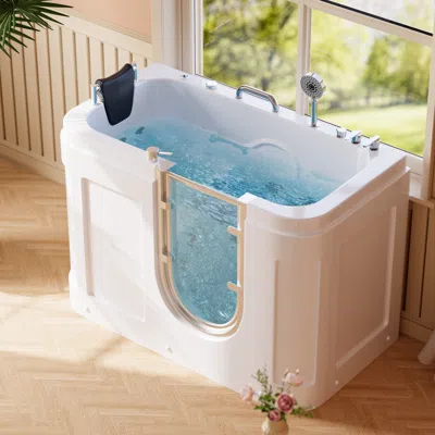 Homary Walk In Tub Built-in Seat Tub Air Jets & Whirlpool Massage Jets With Thermostat Control In White