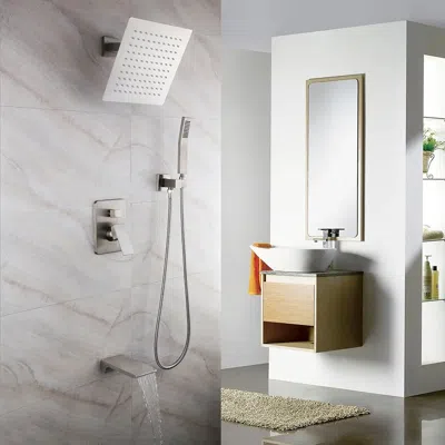 Homary Wall Mount 10" Rainshower Hand Shower & Tub Spout Shower System In Brushed Nickel In Multi