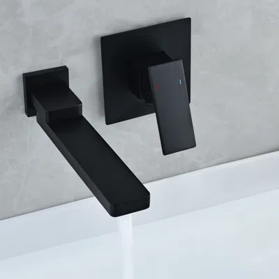 Homary Wall Mount Matte Black Single Handle Bathroom Sink Faucet Solid Brass