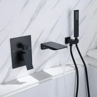 Homary Wall Mounted Waterfall Bathtub Faucet Tub Filler Matte Black With Hand Shower