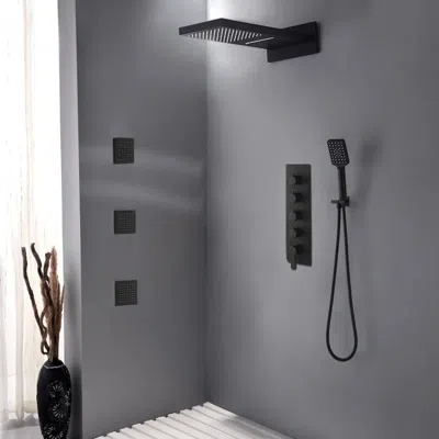 Homary Wall Mounted Waterfall Rain Thermostatic Shower System With 3 Body Sprays In Matte Black In Gray