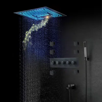 Homary Wall-mounted 16" Shower System In Black 4 Function Thermostatic In Blue