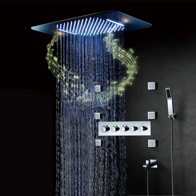 Homary Wall-mounted 23" Thermostatic Shower System In Chrome 4 Functions In Multi