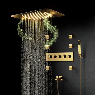 Homary Wall-mounted Shower System In Gold Thermostatic 4 Functions 23" In Brown