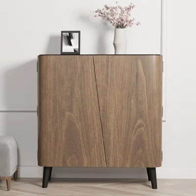 Homary Walnut Entryway Shoe Storage Cabinet With 2-door 5 Shelves For 14 Pairs Shoes In Brown