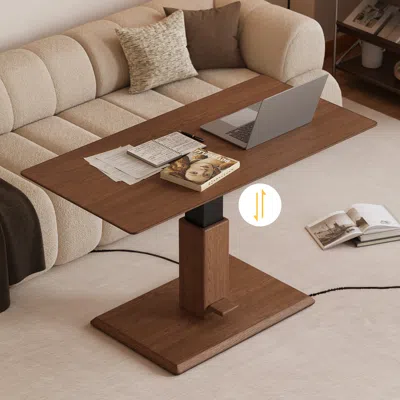 Homary Walnut Lift Top Coffee Table Modern Height-adjustable Desk For Home And Office In Brown