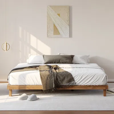 Homary Walnut Queen Platform Wood Bed Frame In Neutral
