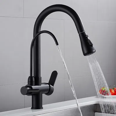 Homary Water Filter Kitchen Faucet Pull Out Faucet In Matte Black Swirling Faucet Solid Brass