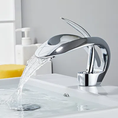Homary Waterfall Bathroom Sink Faucet In Chrome Single Handle Solid Brass In Gray