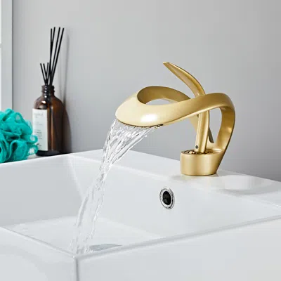 Homary Waterfall Bathroom Sink Faucet In Gold Single Handle Solid Brass