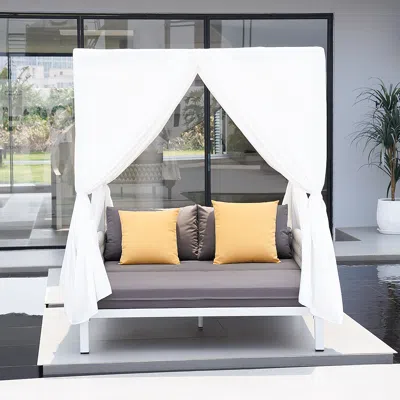 Homary White Aluminum & Gray Woven Rope 2-person Outdoor Patio Daybed With Canopy Curtains