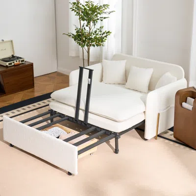 Homary White Daybed With Trundle Full Size Loveseat Pull Out Sleeper Sofa Couch In Neutral