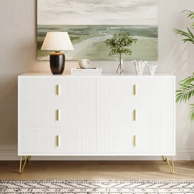 Homary White Dresser With 6-drawers Modern Buffet Cabinet With Storage