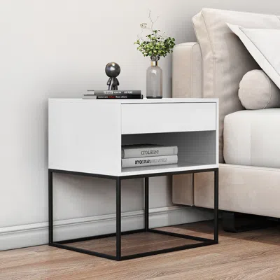 Homary White Lacquer Bedside Table With 2 Drawers With Stainless Steel Frame Set Of 2