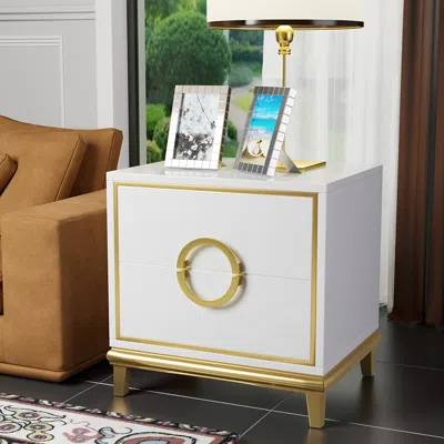 Homary White Modern Bedroom Nightstand With 2 Drawers In Gold Legs Set Of 2
