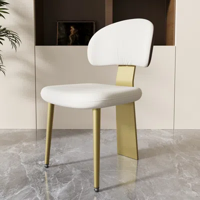 Homary White Upholstered Dining Chair 4-pieces Modern Armless Side Chair Curved Back