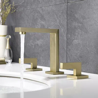 Homary Widespread Brushed Gold Bathroom Sink Faucet Double Handle Solid Brass In Green