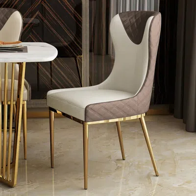 Homary Wingback Dining Chair Modern Brown Upholstered Side Chair Pu Leather 4-pieces In Multi