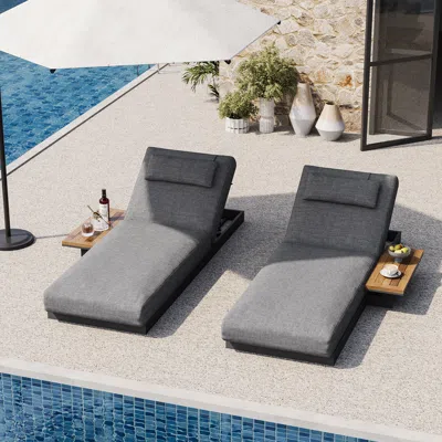 Homary Wood & Aluminum Outdoor Lounger Daybed Modern Yard & Patio Furniture In Gray Cushion & Pillow Includ
