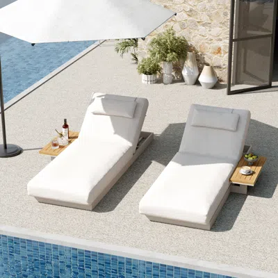 Homary Wood & Aluminum Outdoor Lounger Daybed Modern Yard & Patio Furniture In Warm White Cushion & Pillow 