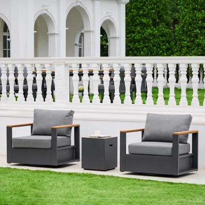 Homary Wood & Aluminum Outdoor Swivel Chair Modern Yard & Patio Furniture In Gray Cushion Included Set Of 2 In Black