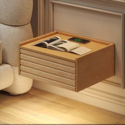 Homary Wooden Floating Nightstand Modern Bedside Table With Charging Station