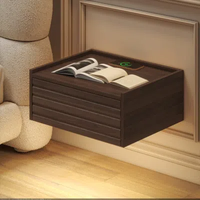 Homary Wooden Floating Nightstand Modern Bedside Table With Charging Station In Brown