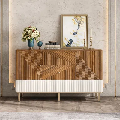 Homary Wovent 60" Mid-century Modern Walnut Sideboard Wood Kitchen Buffet With Storage In Brown