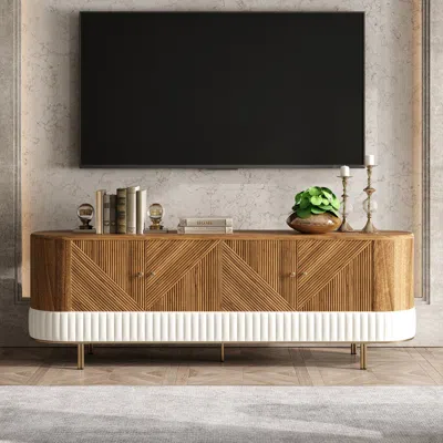 Homary Wovent Mid-century Modern Walnut Wood Tall Tv Stand With Storage For 80 Inch Tv In Brown