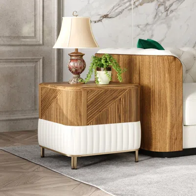 Homary Wovent Mid-century Square Modern Walnut Wood Narrow Side Table With Storage Nightstand In Brown