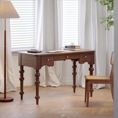 Homary Writing Desk Mid Century With Drawers Walnut Home Office Furniture (47.2") In Brown