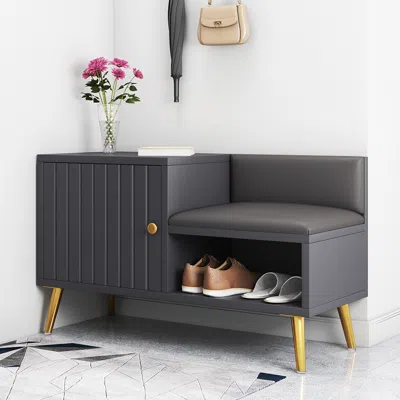Homary Yellar Gray Modern Shoe Rack Bench Entryway Storage Bench Cabinet With Door In Blue