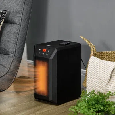 Homcom 1500 Watt 5118 Btu Electric Compact,tower Space Heater With Adjustable Thermostat And With Digital D In Black
