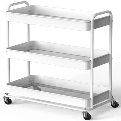 Homcom 25.5" Extra‑wide 3‑tier Heavy‑duty Metal Utility Rolling Storage Cart In White