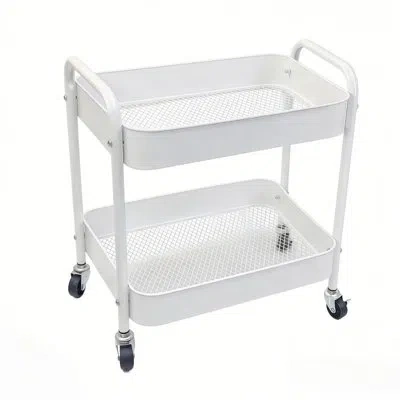 Homcom 2-tier Metal Under-desk Rolling Cart – Mobile Utility Storage Cart With Wheels And Handle In White
