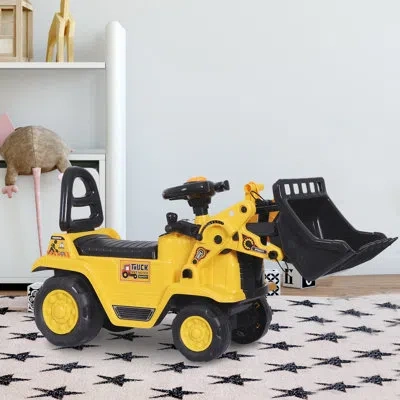 Homcom 3 In 1 Ride On Bulldozer Toy Pulling Cart Pretend Play Construction Truck In Yellow