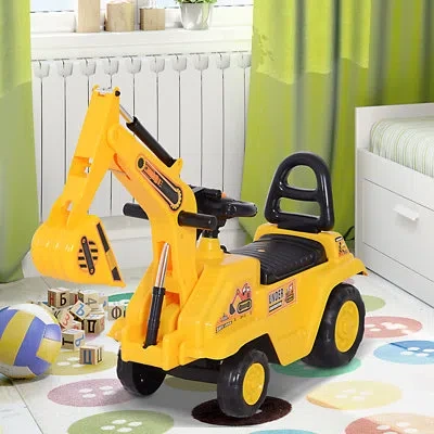 Homcom 3 In 1 Ride On Excavator Toy Pulling Cart Pretend Play Construction Truck In Yellow