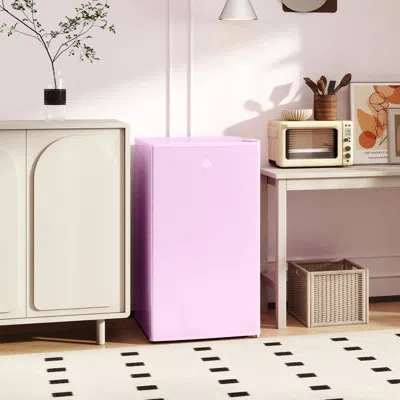 Homcom 3.2 Cu.ft Mini Fridge With Freezer, Single Door Compact Refrigerator With Adjustable Thermostat, She In Pink