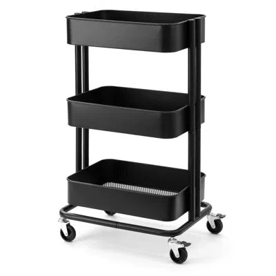 Homcom 3-tier Metal Mobile Storage Cart – Multifunctional Mesh Shelf Storage Cart In Black