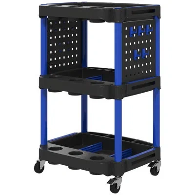 Homcom 3-tier Rolling Tool Cart In Black,dark Blue