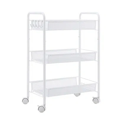 Homcom 3-tier Rolling Utility Cart With Wheels, Multi-purpose Craft Trolley Storage Organizer Shelf For Hom In White
