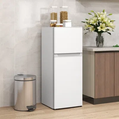 Homcom 4 Cu.ft Mini Fridge With Freezer, Double Door Compact Refrigerator With Adjustable Thermostat, Shelf In White