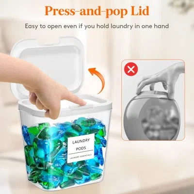 Homcom 4 Pack Laundry Pods Container & Dryer Sheet Holder Sets, Laundry Powder Container With Press-to-open