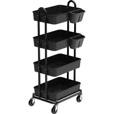 Homcom 4-tier Mobile Multifunctional Storage Cart With Hanging Bins And Lockable Swivel Casters In Black