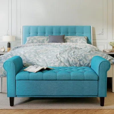 Homcom 50" Storage Ottoman, Bedroom Bench With Wood Legs In Teal