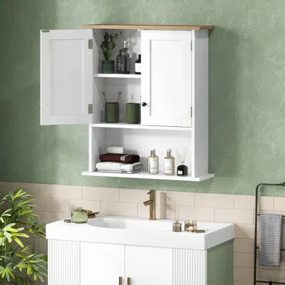 Homcom Bathroom Wall Cabinet, Modern Bathroom Cabinet Wall Mounted Medicine Cabinet With 2 Doors, Adjustabl In Natural